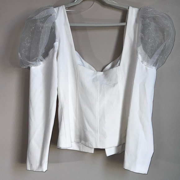 ASOS sheer puff sleeve corset hook and eye‎ clasps long sleeve top size 10 fairy - Picture 5 of 8